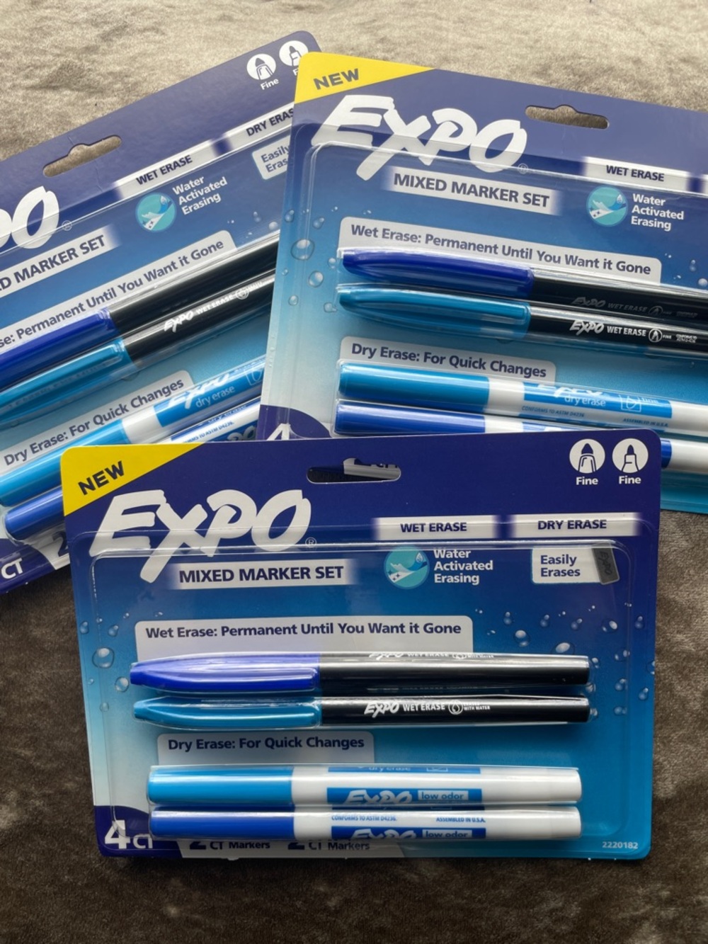 3 Sets •EXPO• Wet/Dry Erase Mixed Marker Set >> 4 markers blue NWT NIP